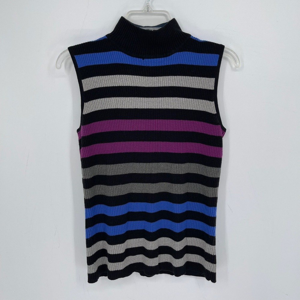 Dana Buchman Women's Multicolor Striped Mock Neck Sleeveless Sweater Size M
